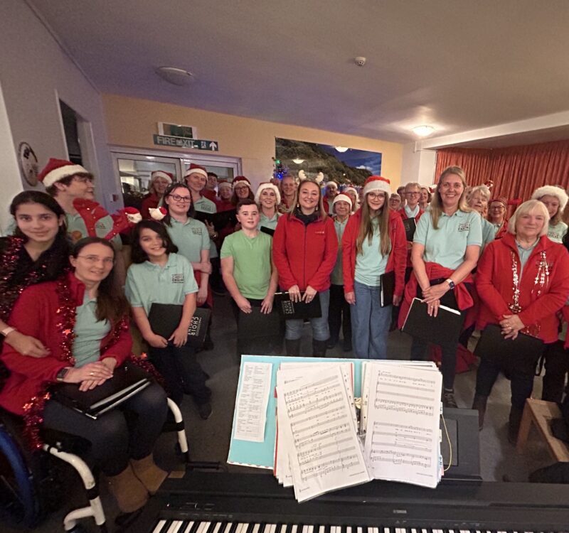 Choir members singing together
